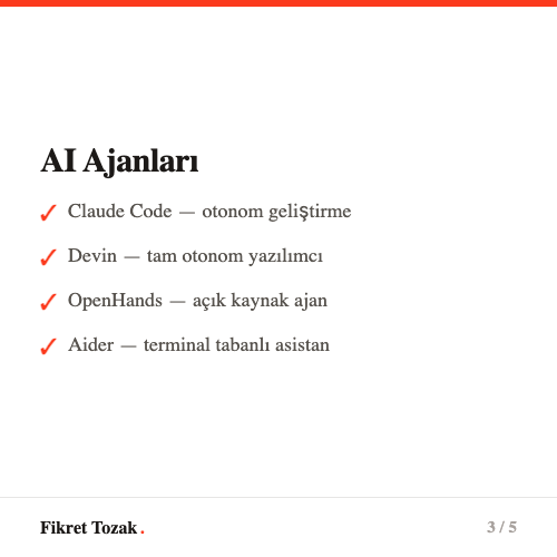 AI agent araçları - Claude Code, Devin, OpenHands, Aider karşılaştırması