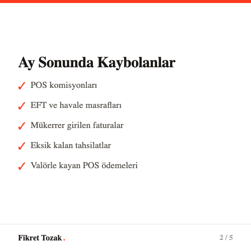Ay sonu mutabakatında kaybolan şeyler - POS komisyonu, EFT masrafı, mükerrer kayıt, eksik tahsilat
