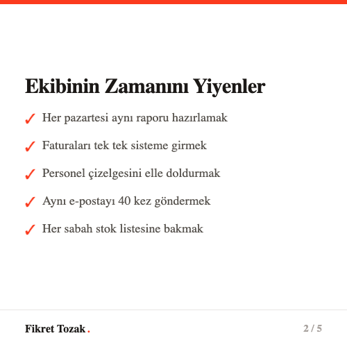 Tekrarlayan iş envanteri - Haftalık rapor, fatura girişi, personel çizelgesi, toplu e-posta, stok kontrolü