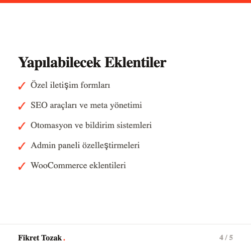 Eklenti yapısı - Ana PHP dosyası, admin menüsü, shortcode, veritabanı
