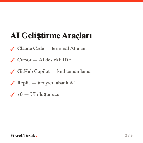 AI destekli geliştirme türleri - Kod tamamlama, AI IDE, AI agent ve no-code+AI