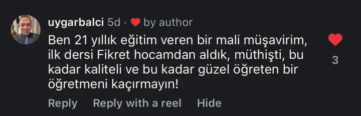 @uygarbalci Instagram yorumu