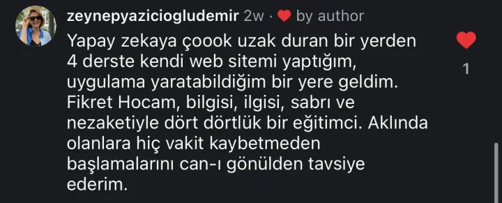 @zeynepyaziciogludemir Instagram yorumu