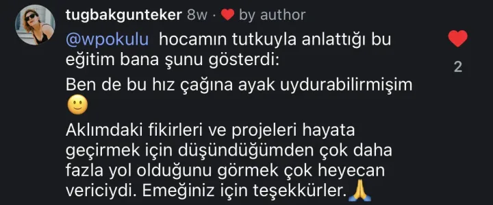 @tugbakgunteker Instagram yorumu