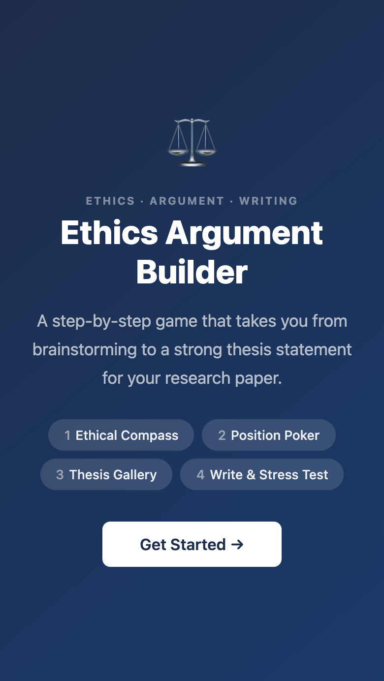 Ethics Argument Builder — welcome screen