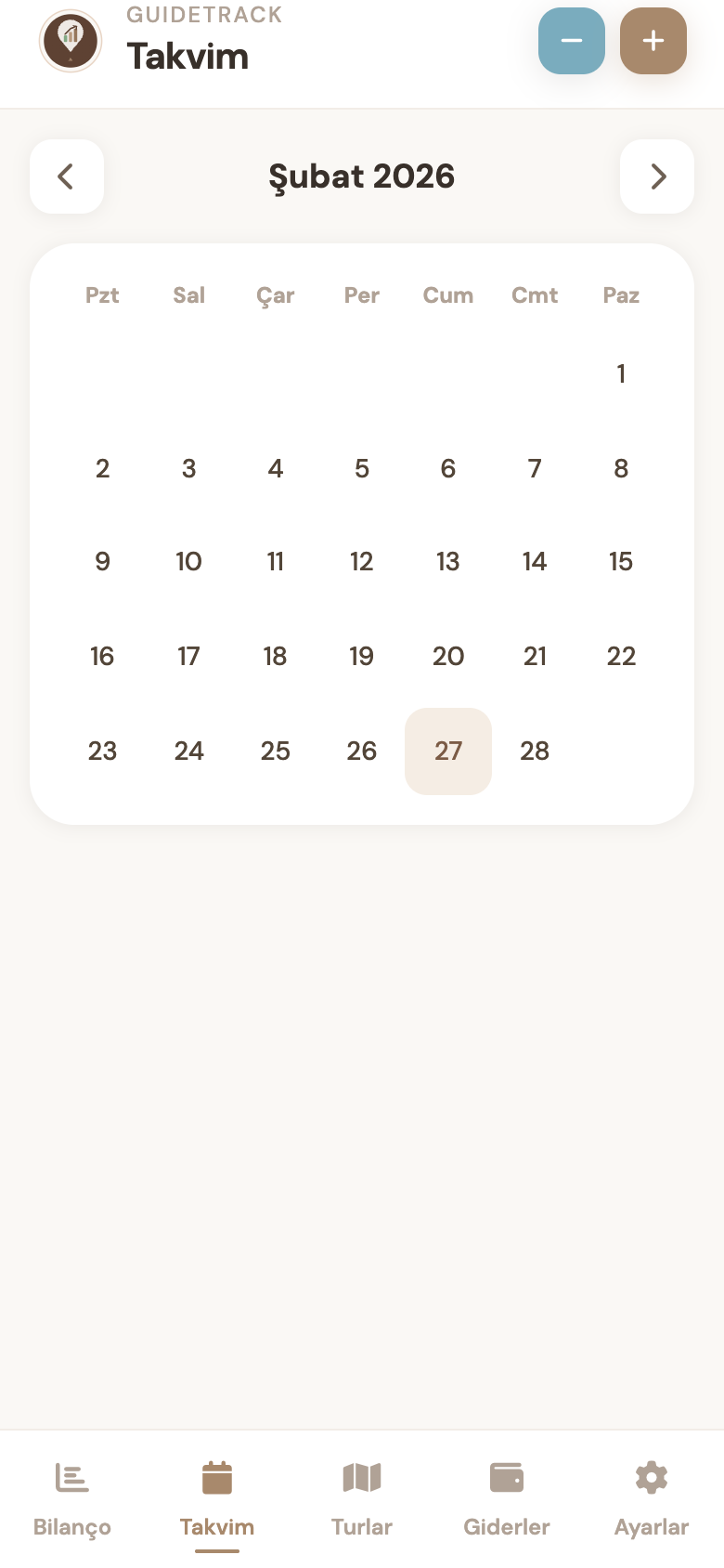 GuideTrack — calendar view