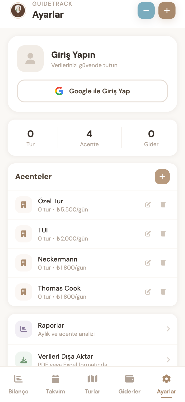 GuideTrack — settings and agencies
