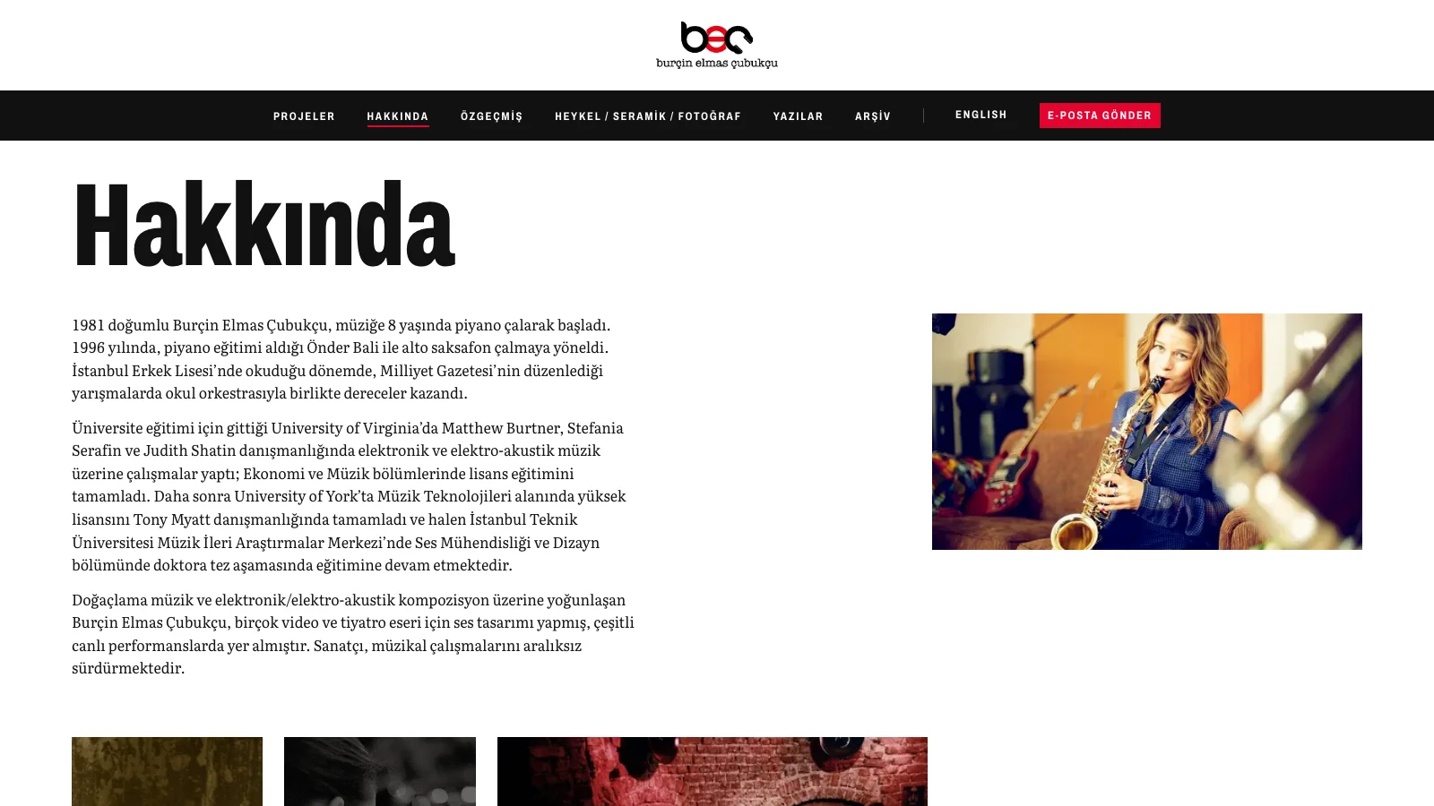 The site's About page: biography and portrait