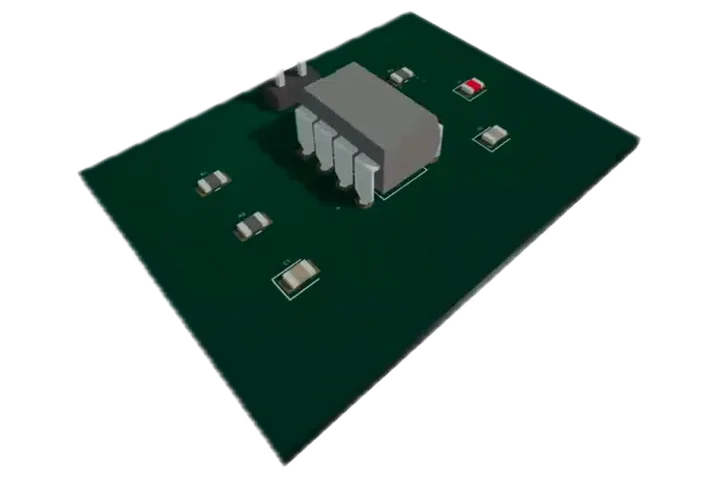Three-dimensional view of the circuit designed with tscircuit